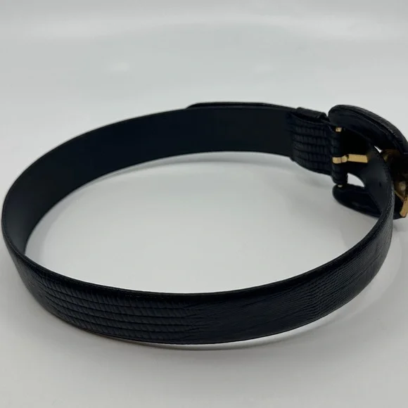 Liz Claiborne Black Genuine Leather Belt with Gold Buckle, Sz Small - Picture 6 of 6